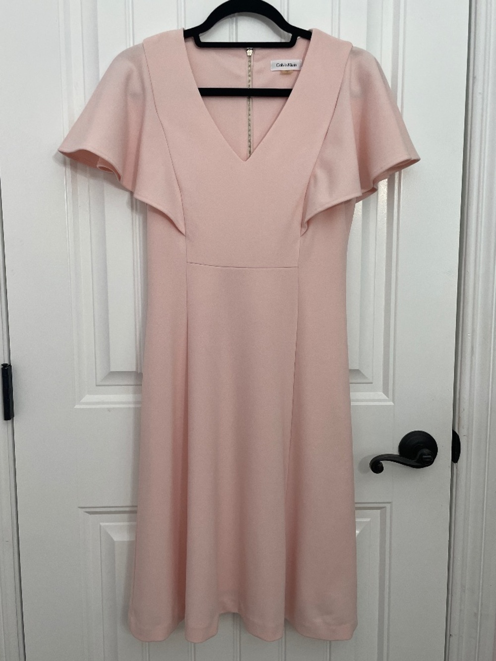 Calvin Klein Light Pink V-Neck Fit & Flare Flutter Sleeve Dress Size 2